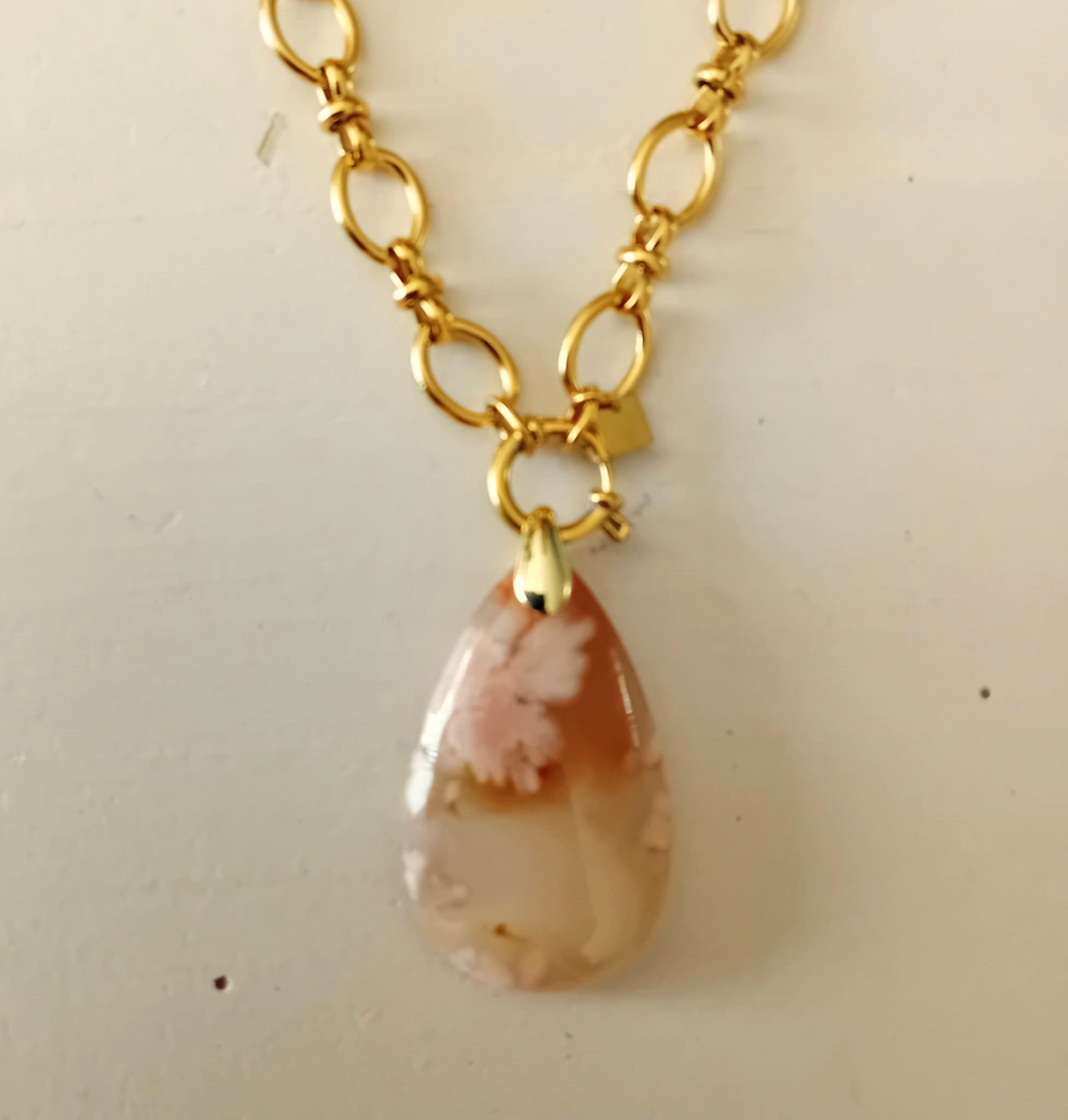 🌸 Collier en Agate Fleur de Cerisier & chaîne en acier inoxydable 🌸 – Image 2