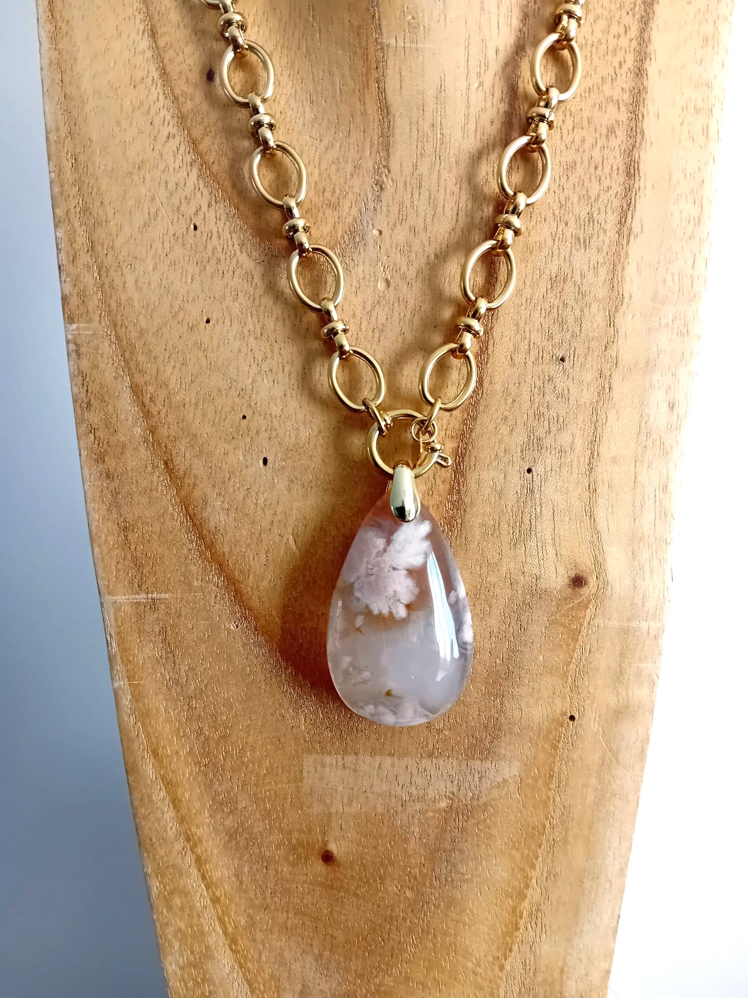 🌸 Collier en Agate Fleur de Cerisier & chaîne en acier inoxydable 🌸 – Image 3