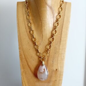 🌸 Collier en Agate Fleur de Cerisier & chaîne en acier inoxydable 🌸