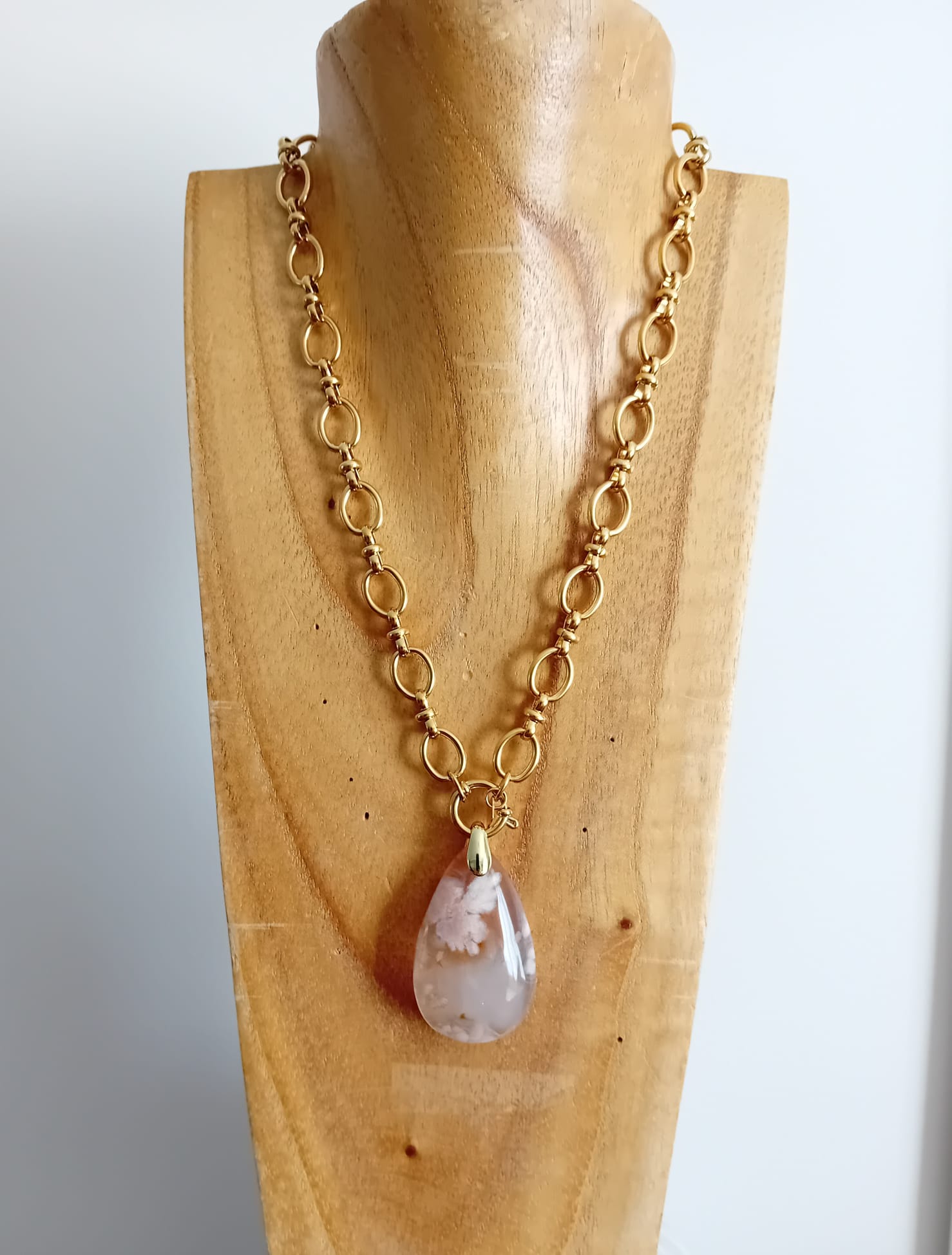 🌸 Collier en Agate Fleur de Cerisier & chaîne en acier inoxydable 🌸