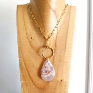 🌸 Collier en Agate Fleur de Cerisier & chaîne en acier inoxydable 🌸