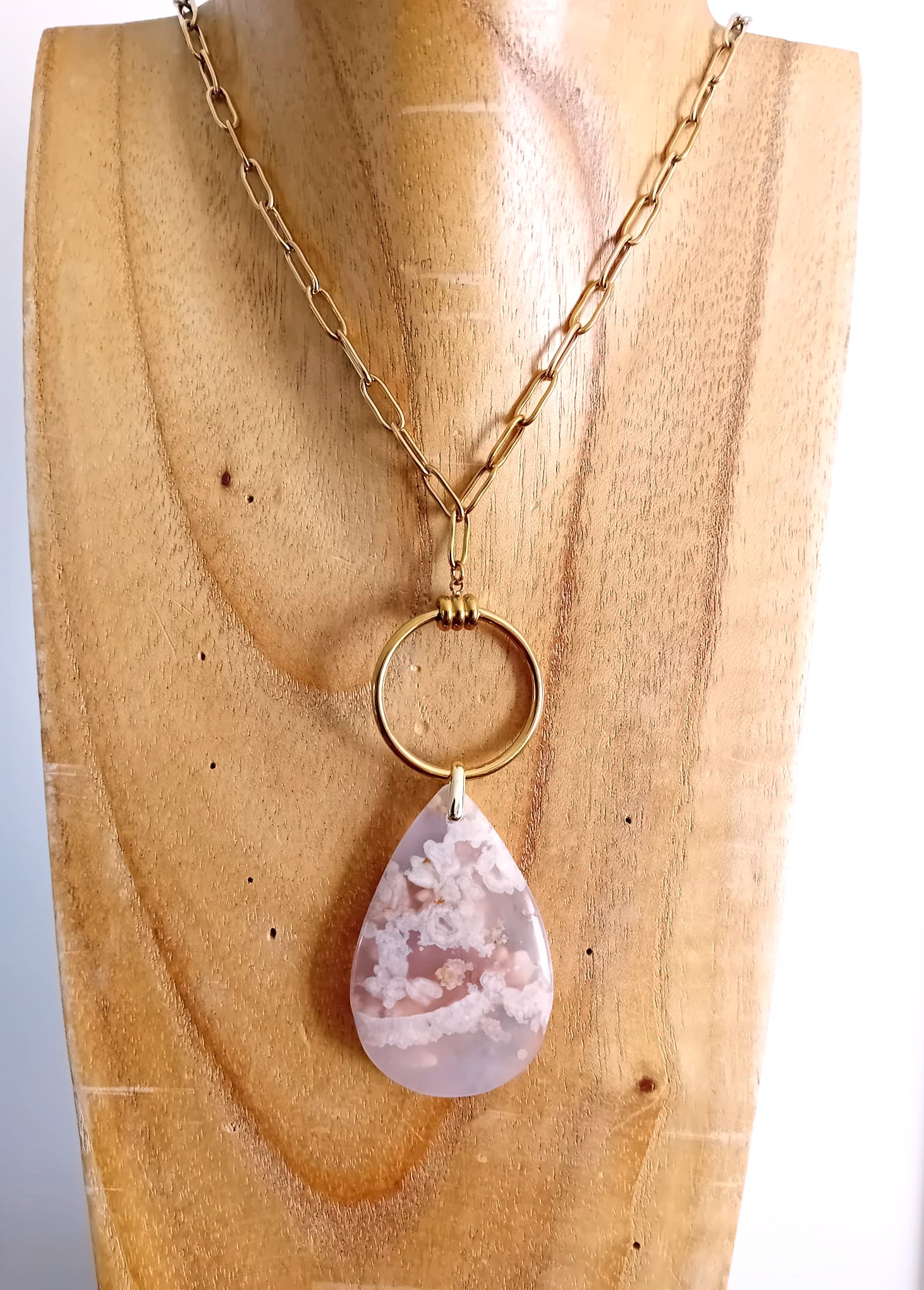 🌸 Collier en Agate Fleur de Cerisier & chaîne en acier inoxydable 🌸 – Image 4