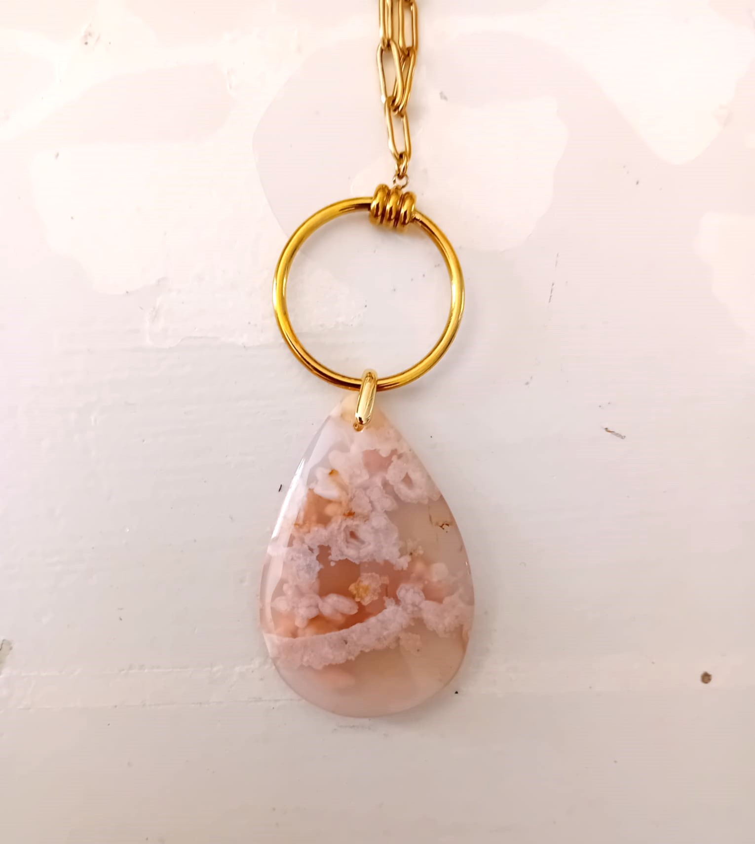 🌸 Collier en Agate Fleur de Cerisier & chaîne en acier inoxydable 🌸 – Image 2